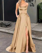 Nuovo per le donne Abito elegante Moda estiva Festa notturna Formale Abito da sera lungo con spalline Abiti da sposa eleganti