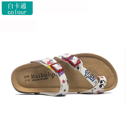 28 colori New Summer Beach Infradito in sughero Sandali Donna Pu Leather Colore misto Scarpe da pantofola per San Valentino all'aperto