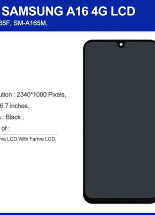 AMOLED A16 Display For Samsung A16 4G A165F LCD Display Touch Screen Digitizer For Samsung A16 5G A166 SM-A166B LCD 100% Test