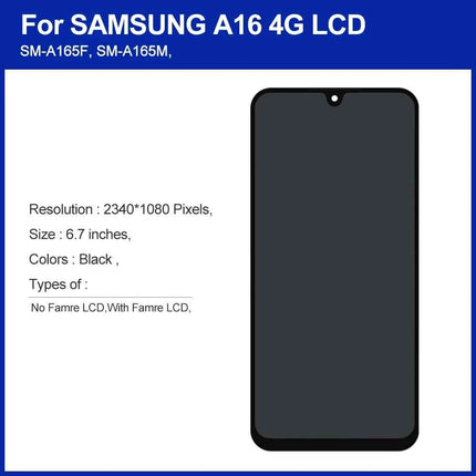 AMOLED A16 Display For Samsung A16 4G A165F LCD Display Touch Screen Digitizer For Samsung A16 5G A166 SM-A166B LCD 100% Test