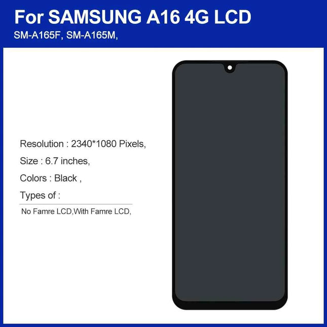 AMOLED A16 Display For Samsung A16 4G A165F LCD Display Touch Screen Digitizer For Samsung A16 5G A166 SM-A166B LCD 100% Test