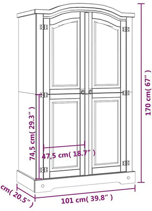 Armadio in legno di pino in stile messicano Corona, a 2 ante