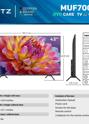 Metz TV 43 55 Inch 4K UHD Smart LED TV Google TV HDR 10 MEMC Dolby Audio Google Cast Voice Control Tuner 43MUF7000Z 55MUF7000Z