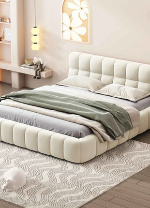Rosahqnda Bubble Bed,Upholstered bed with Slatted Frame,140/160x200cm,Padded Headboard,master room,Linen Frabic,without Mattress