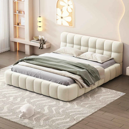 Rosahqnda Bubble Bed,Upholstered bed with Slatted Frame,140/160x200cm,Padded Headboard,master room,Linen Frabic,without Mattress