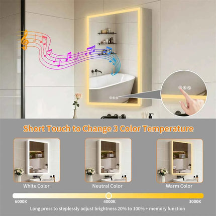 LUVODI Smart LED Medicine Cabinet with Bluetooth Speakers, Defogger & Jewelry Storage,50x70cm Wall-Mounted Bathroom Mirror