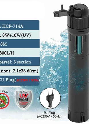 5 in 1 UV Filter for uv Aquarium Sterilization Fish Tank Pump Filter 800L/H Smart Timing Control Sterilization Lamp Pumps