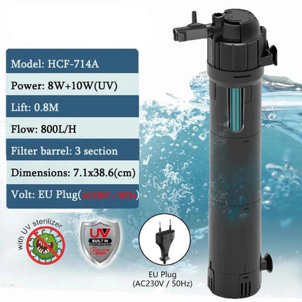 5 in 1 UV Filter for uv Aquarium Sterilization Fish Tank Pump Filter 800L/H Smart Timing Control Sterilization Lamp Pumps