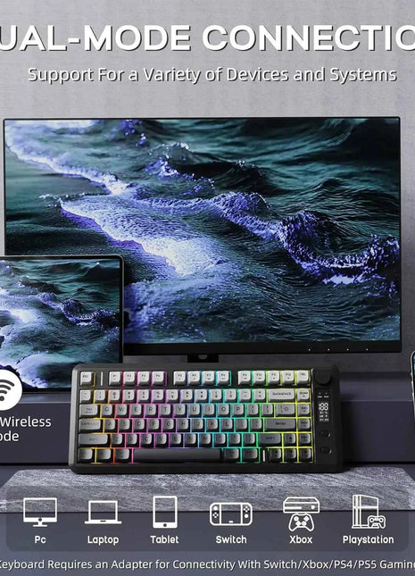 ATTACK SHARK M75 Wireless Membrane Gaming Keyboard with Knob&OLED Display Bluetooth/2.4Ghz Rainbow Backlit Gradient PBT Keycaps