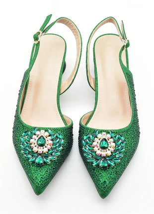 Set di scarpe e borse africane per il matrimonio Set di scarpe e borse da festa nigeriane decorate con eleganti décolleté con tacco di strass per le donne