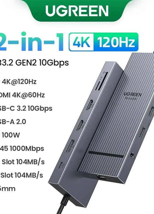 UGREEN USB HUB 4K120Hz DP Type-C to 4K60Hz 2xHDMI SD/TF RJ45 3.5mm USB3.2 Gen2 10Gbps Data for Laptop Dell HP Lenovo Accessories