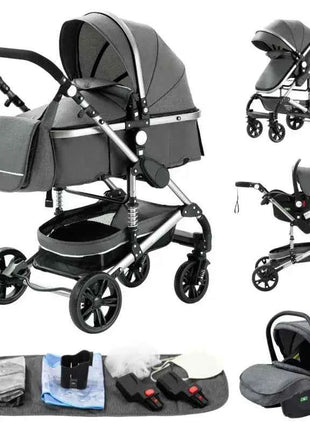 Multifunction 3 in 1 Baby Stroller with Car Seat and Sleeping Basket Baby Pram Lightweight Infant Pushchair Compact Folding Pram