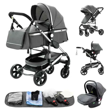 Multifunction 3 in 1 Baby Stroller with Car Seat and Sleeping Basket Baby Pram Lightweight Infant Pushchair Compact Folding Pram