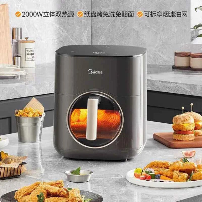 Friggitrice ad Aria Midea 6L - Doppia Fonte di Calore, Finestra Visiva, Senza Girare