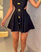 HBLL Gonne corte alla moda da donna Fibbia in metallo con bottoni Capispalla formale Camicia da donna con risvolto scavato Abito da sera a trapezio