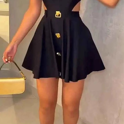 HBLL Gonne corte alla moda da donna Fibbia in metallo con bottoni Capispalla formale Camicia da donna con risvolto scavato Abito da sera a trapezio