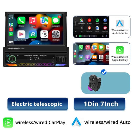 Car Radio Automatic Retractable Screen 7Inch 1Din Wireless CarPlay Android auto Car MP5 Video Player Bluetooth FM RDS USB AUX