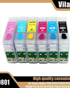 Vilaxh T0801 - T0806 Refillable Ink Cartridge For Epson Stylus P50 R265 PX650 PX700 PX800 PX710 PX720 PX810 PX820 R360 RX560