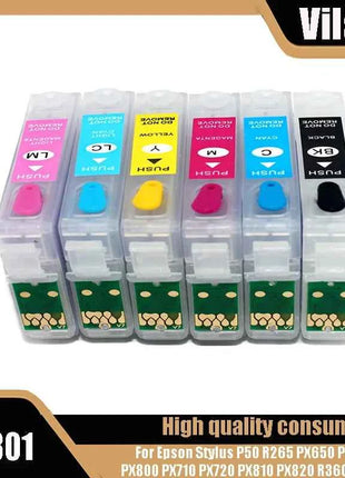 Vilaxh T0801 - T0806 Refillable Ink Cartridge For Epson Stylus P50 R265 PX650 PX700 PX800 PX710 PX720 PX810 PX820 R360 RX560