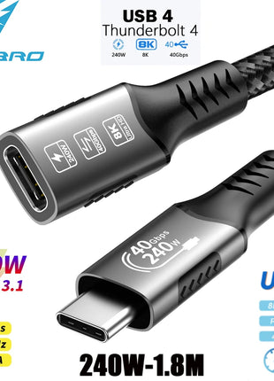 Cavo Thunderbolt 4 di tipo C 40 Gbps 8K 60 Hz Standard USB4 USB C PD3.1 QC4.0 240 W Ricarica rapida per Huawei Iphone 15 MacBook Pro