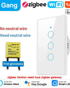 TNCE Tuya US Wi-Fi Zigbee Switch, 1/2/3/4 gang, wall button with LED light control, no neutral wire, smart voice with Alexa Google Home
