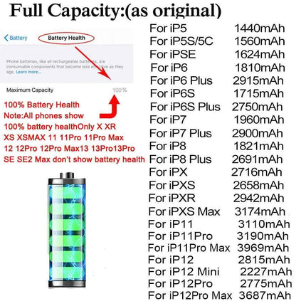 2024 phone Battery For Apple 5 6 S 7 8plus X Xr Xs Max 11 12 Pro 13 14 plus Replacement Bateria For iphone 7 batteries