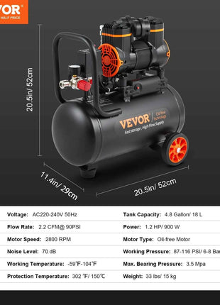 SucceBuy Silent Air Compressor 900W 1450W 1800W Quiet Oil-free Portable Air Pump for Repair Tire Inflation Whisper Compressor