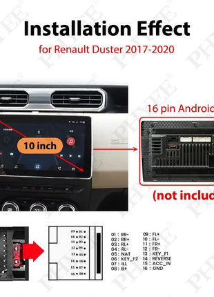 10" Android Radio Fascia Frame for Renault Duster 2017-2020, Wiring Harness Adapter, CAN Bus Decoder, 12 pin 24 pin 8 pin Connector