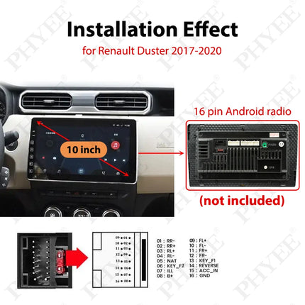 Telaio pannello radio Android da 10" per Renault Duster 2017-2020, adattatore cablaggio, decodificatore CAN Bus, connettore 12 pin 24 pin 8 pin