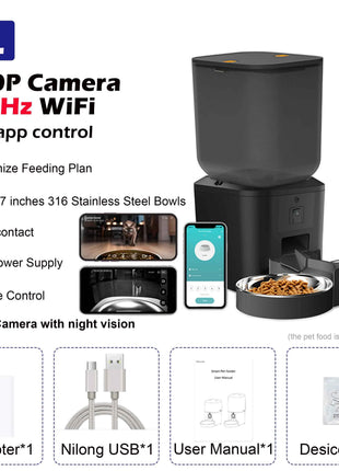 8L Automatic Cat Feeder With 1080p Camera Video 5G WiFi Cat Food Dispenser Pet Smart Voice Recorder Tuya APP Pet Auto Feeder