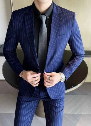 Abito Uomo 2 Pezzi Slim Fit a Righe - Giacca e Pantalone Business Casual