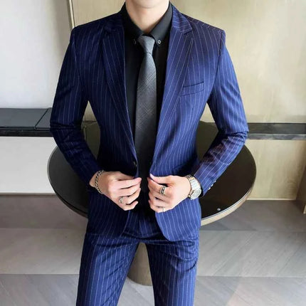 Abito Uomo 2 Pezzi Slim Fit a Righe - Giacca e Pantalone Business Casual