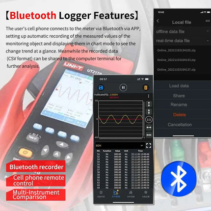 UNIT UT217B 3 in 1 1000A AC/DC Clamp Meter+ Oscilloscope Bluetooth Recorder Function 18650 Lithium Battery NCV Digital Multimet