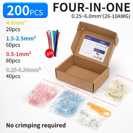 50/100/200/250PCS connettori per cavi sigillati per saldatura, tubi termorestringenti anelli di saldatura connettori per aggancio, isolamento impermeabile ele