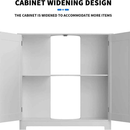 DayPlus Bathroom Under Sink Cabinet Storage Cabinet, Free Standing Wooden Organiser, Floor Basin Cupboard Unit with Double Doors