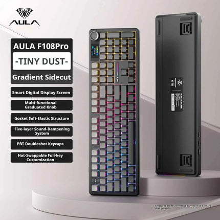 AULA F108 PRO Mechanical Keyboard Custom 100% Layout RGB Backlight Wireless Bluetooth Hifi Switch Gaming Keyboard