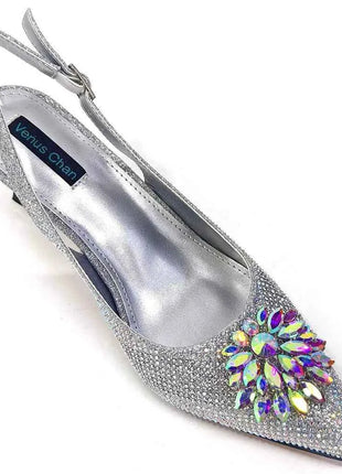 Nuovi arrivi Design speciale colore argento scarpe da donna africane e Set di borse décolleté a punta per la festa di nozze