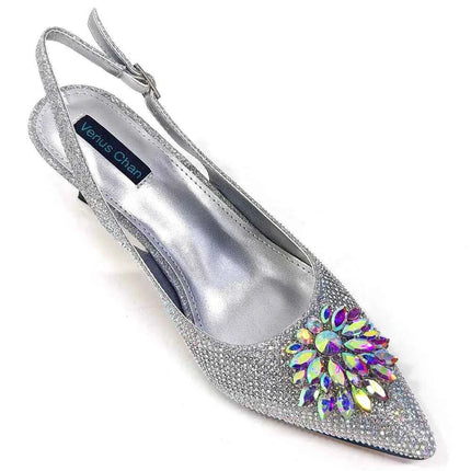 Nuovi arrivi Design speciale colore argento scarpe da donna africane e Set di borse décolleté a punta per la festa di nozze