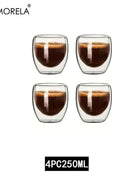 Set Tazze in Vetro a Doppia Parete Borosilicato Termoresistente per Tè Caffè Succo e Acqua