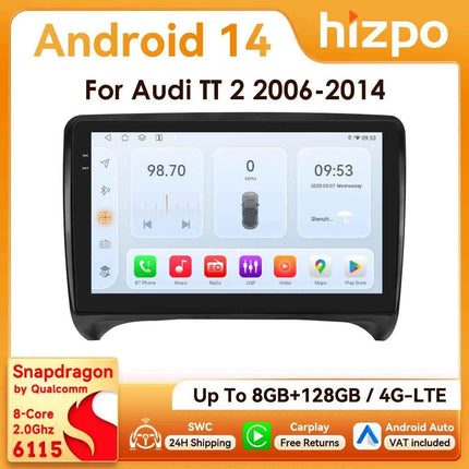 9" Hizpo 2Din Android Auto Car Radio for Audi TT MK2 8J 2006 - 2014 Snapdragon 6115 GPS Navigation SWC DSP 4G BT CarPlay 360°CAM