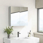 Kleankin Bathroom Mirror Bathroom Container with 2 Ante Soft Close, 60x15x60 cm Bathroom Cabinet with Mirror, Adjustable Shelves, Furniture Bathroom Floor-saving Glass Wall, Polished White