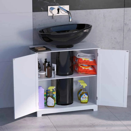 DayPlus Bathroom Under Sink Cabinet Storage Cabinet, Free Standing Wooden Organiser, Floor Basin Cupboard Unit with Double Doors