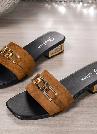 Women's Spring and Summer Casual Sandals, Unisex Fashion Metal Buckle Bohemian Buckle Sandals, Beach Shoes, Versatile Kitten Heel Sandals, Holiday, Party, Daily Work Wear