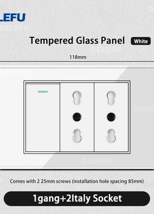 DELEFU Vetro temperato bianco Italia USB TypeC Presa a muro a ricarica rapida Schuko Tuya Wifi Smart Switch Sat TV Tel Campanello Cile