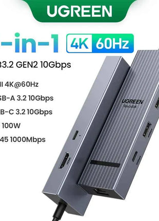 UGREEN USB HUB 4K120Hz DP Type-C to 4K60Hz 2xHDMI SD/TF RJ45 3.5mm USB3.2 Gen2 10Gbps Data for Laptop Dell HP Lenovo Accessories