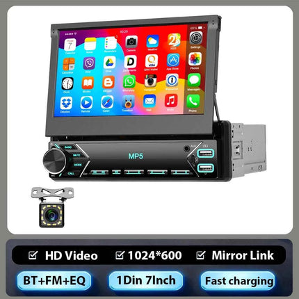 Hikity Multimedia Player Mirror Link 7'' HD Manual Retractable Touchscreen Universal MP5 Car Player BT FM TF Colorful Backlight