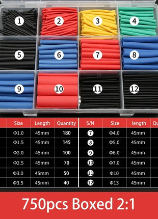 127/328/750 Pcs Heat Shrink Tubing Kit 2:1 Wire Shrinkable Tube Heat Shrink Wire Connect Cover Protection Sleeves