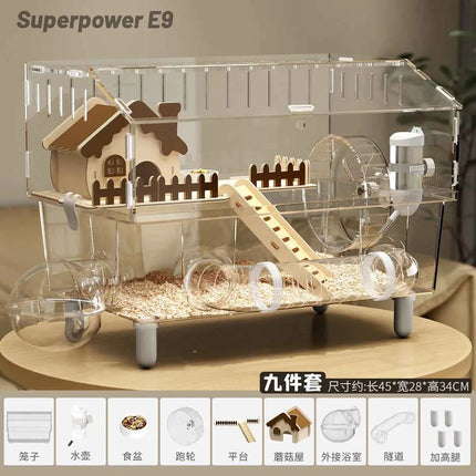 Luxury Acrylic Hamster Cage, Extra Large Transparent Habitat, Chew-Proof rodent Villa for Syrian Hamster Gerbil Mouse