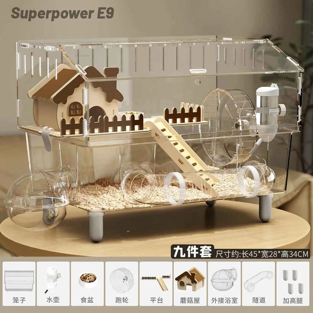 Luxury Acrylic Hamster Cage, Extra Large Transparent Habitat, Chew-Proof rodent Villa for Syrian Hamster Gerbil Mouse