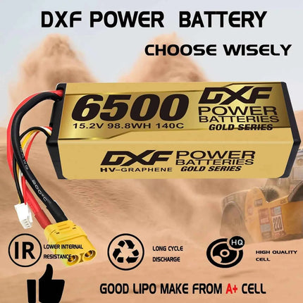 DXF 4S Lipo Battery 15.2V 6500mAh 140C XT90 Plug Hardcase LCG For 1/8 Buggy Graphene Truggy Offroad Car Boat Truck RACING